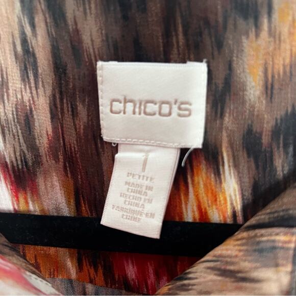 Chico's Sheer Blouse Fall Watercolor Floral Brown Orange Red Women's size 1 (MP) - Picture 3 of 4